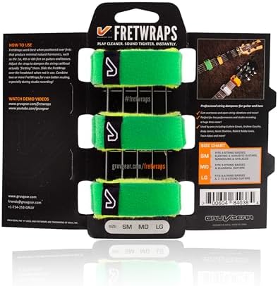 Gruv Gear Fret Wrap & Guitar Mute, Fretwrap for Acoustic, Electric & Bass | String Dampener Recording, Tapping & Practice Accessory (3 Pack, Small Green, Fits 4 String Bass, 6 String Guitar)