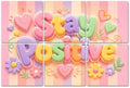 6 Pack Art Acoustic Panels Sound Absorbing Stay Positive Pastel Typography Hearts Flowers Striped Decorative Soundproof Wall Panels Self Adhesive for Home Recording Studios 72"x48"
