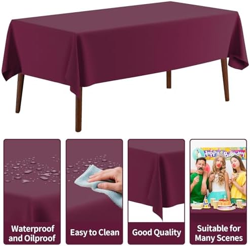 CXPSINC 54 Inch X 300 Feet Plastic Table Cover Roll Disposable Tablecloth with Slide Cutter for All Type/Shape Tables | Party, Banquet, Birthdays, Weddings(Burgundy, 300 Feet)