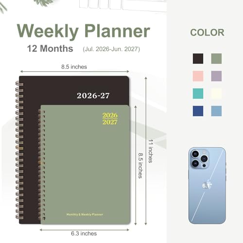 Planner 2026-2027, Weekly and Monthly Calendar Planner, JUL 2026 - JUN 2027