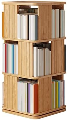 GAMAK Rotating Bookshelf 2-4 Tier Revolving Bookcase 360 Display Floor Standing Bookcase Storage Rack Wood Book Shelf Organizer for Bedroom Living Room Study Room (Color : Wood, Size : Three)