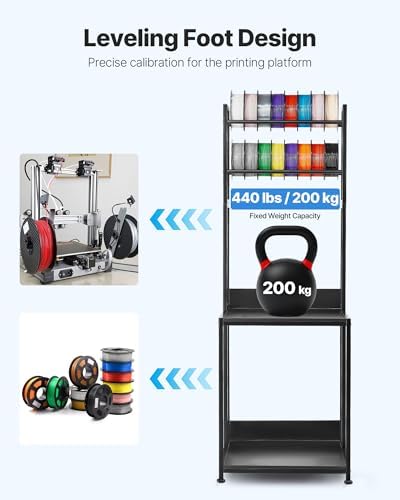 VEVOR 3D Printer Filament Storage Rack, 4-Tier 3D Printer Stand with Filament Storage, Spools Holder Racks Cart with Wheels, Filaments Organzied for 3D Printing Station, Office, Workshop (Shelf Only)