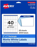 Avery Matte White Rectangle Labels, 2" x 1", Sure Feed Technology, Laser/Inkjet Printer Compatible, 2000 Printable Labels Total, Great for Branding, Packaging, and More