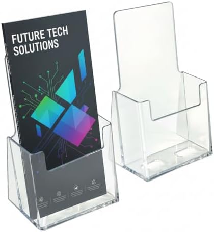 Azar Displays 252012-2PK Acrylic Trifold Brochure Holder Plastic Counter top Organizer 2-Pack, Clear