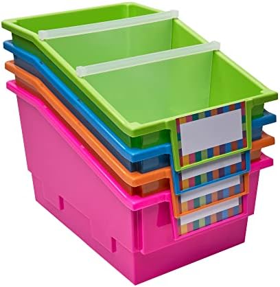 Really Good Stuff Chapter Book Classroom Library Bins with Dividers -4 Pack