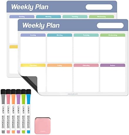 loukin Static Cling Weekly Dry Erase Calendar 2 Pack, Whiteboard Planner