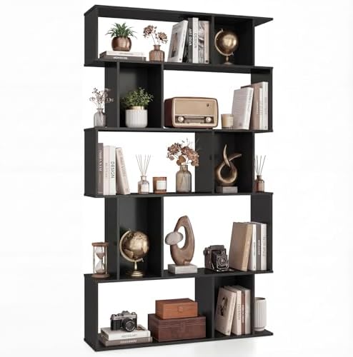 Giantex 5-Tier Bookshelf, 10-Cube Geometric Book Case with 5 Closed-Back Cubbies, Anti-toppling Kits, Open Display Storage Shelf for Living Room, Home Office, Bedroom, Black