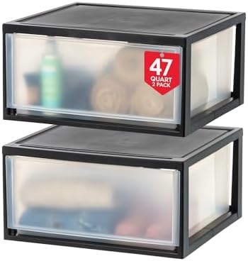 IRIS USA 2-Pack, 47 Qt. Extra Large Stacking Drawer Organizer, Black