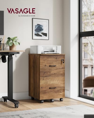 VASAGLE 2-Drawer File Cabinet, Small Rolling, Locking, Printer Stand