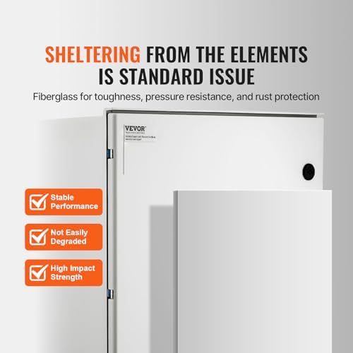 VEVOR Fiberglass Enclosure 19.7 x 15.7 x7.9" Electrical Enclosure Box NEMA 3X Electronic Equipment Enclosure Box IP65 Weatherproof Wall-Mounted Electrical Enclosure with Hinges & Quarter-Turn Latches