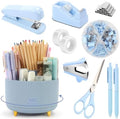 SKYDUE Blue Desk Accessories 11Pcs with Rotating Pen Holder for Desk