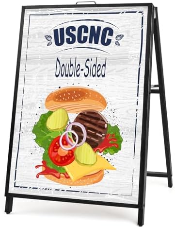USCNC 24 x 36 Inch A Frame Sign Double-Sided Folding Sandwich Board Heavy Duty Slide-in Sidewalk Signboard for Outdoor Street Advertising Poster(Frame only，No white board)