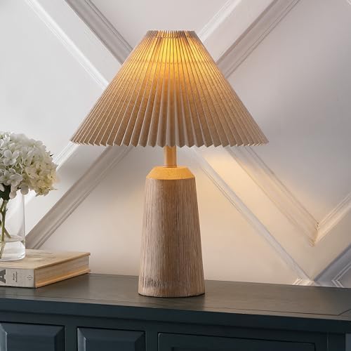 JONATHAN Y Arvid Table Lamp 20.5" Resin Metal Bedside, Beige Wood Finish