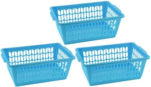 YBM HOME Plastic Perforated Storage Basket Bin Office Drawer, Shelf Desktop Countertop Tray Organizer 32-1188 (3, Blue)