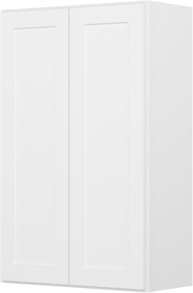 Furinno Shaker Wall Kitchen Cabinet 2-Door-3 Shelves, Ready to Assemble, 12 D x 27 W x 42 H, White