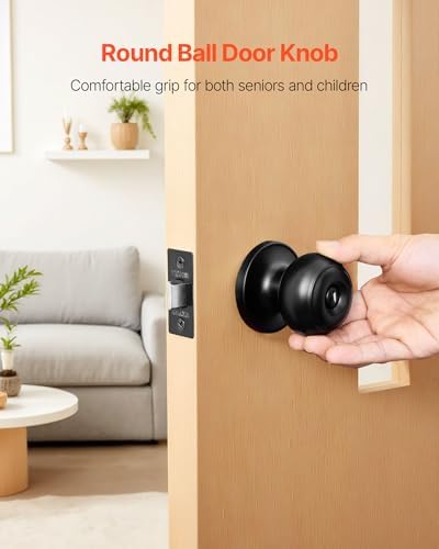VEVOR 6 Pack Black Door Knobs, Privacy Door Knob with Round Ball, Keyless Exterior & Thumb Turn Lock Interior, All Metal Doorknobs Hardware, Matte Black Modern Design for Bedroom & Bathroom