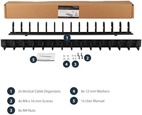 StarTech 40U Vertical Server Rack Cable Manager, 2-Pack 3ft (CMVER40UD)