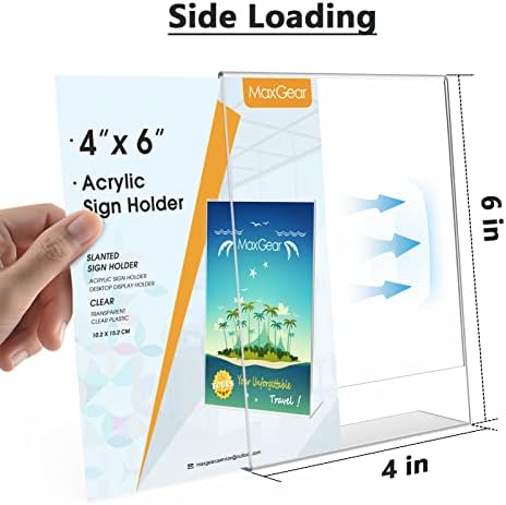 MaxGear Acrylic Sign Holder 4 x 6 Inches 12 Pack, Vertical L Shape