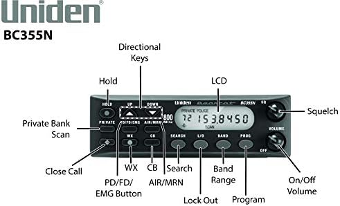 Uniden BC355N 300-Channel Base/Mobile Scanner, Close Call Capture, Pre-programmed Search Bands, NOAA Weather, Aviation, Marine, Railroad, NASCAR, and 'Non-digital' emergency services