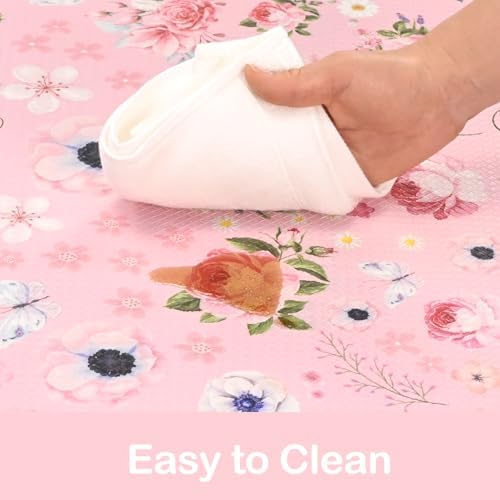 Pink Kitchen Mats for Floor Floral Cushioned Anti Fatigue Mats for Kitchen Floor for Sink, Stove, Desk, Laundry,17"x30"+17"x47", Baby Pink