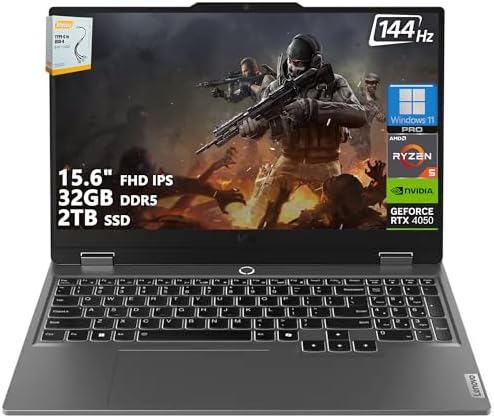 Lenovo LOQ Gaming Laptop | 15.6" FHD IPS 144Hz (100% sRGB G-SYNC) | AMD Ryzen 5 7235HS | 32GB DDR5 2TB SSD | NVIDIA GeForce RTX 4050 6GB | Backlit Wi-Fi 6 Privacy Camera Win11 Pro w/DLCA Accessory