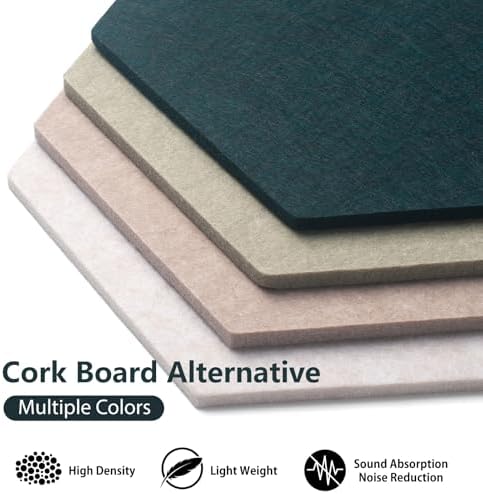 Hexagon Cork Board for Walls Decor, 8 Pack 12" x 10" Felt Bulletin Board Tiles with 30 Pushpins, 50 Adhesive Tabs for Office & Home Pin Board Felt Board, Notes Photos and DIY Classroom Decor