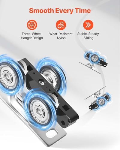 VEVOR Bypass Sliding Door Hardware Kit, 5 ft Aluminum Alloy Dual-Track Bypass Door Hardware, Smooth and Quiet Sliding, Easy to Install, for 1" to 1 3/4" Thickness 30" Width 2 Door System, for Closet