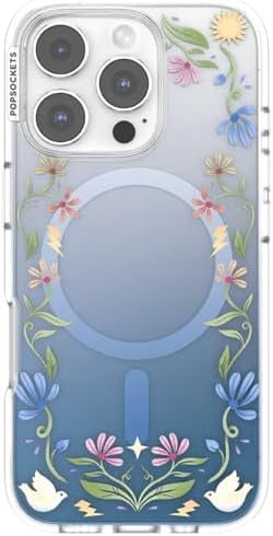 PopSockets iPhone 16 Pro Phone Case with MagSafe, Wireless Charging Compatible, Disney - Boho Wildflowers Blue