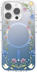 PopSockets iPhone 16 Pro Phone Case with MagSafe, Wireless Charging Compatible, Disney - Boho Wildflowers Blue