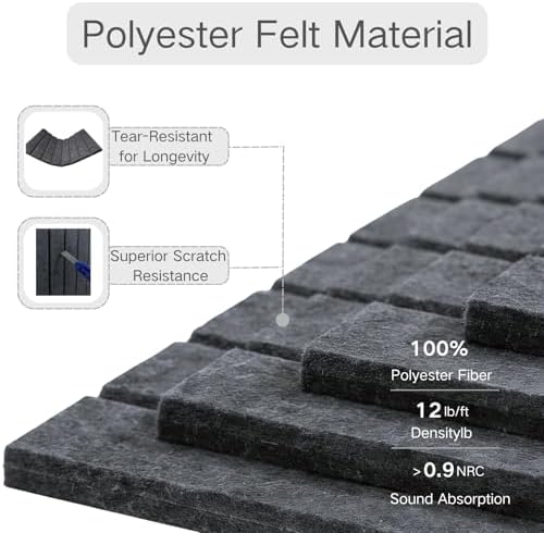 Felt Bulletin Board 48"x36" Large - Cork Board Alternative, 12-Pack Felt Wall Tiles with 70 Adhesive Tabs & 35 Pushpins, Pin Board for Home Office Decor, Gray