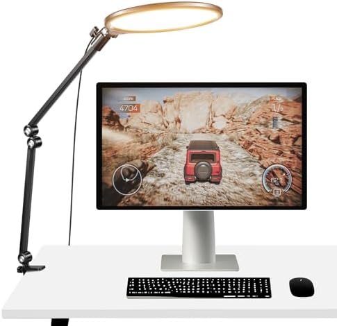 NEEWER Basics 10.5" Streaming Key Lighting, 3000-6500K 15W Full Screen LED Panel Ring Light with Adjustable Arm Stand Desk Clamp Timer for Laptop Computer Video Conference Zoom Makeup, R10