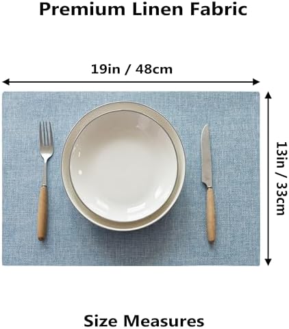 Demetex Placemats Set of 8 Heat Resistant Blue Placemats Soft Washable Linen Place Mats Table Mat for Dinner Gathering Banquet, 13x19 inch, Blue