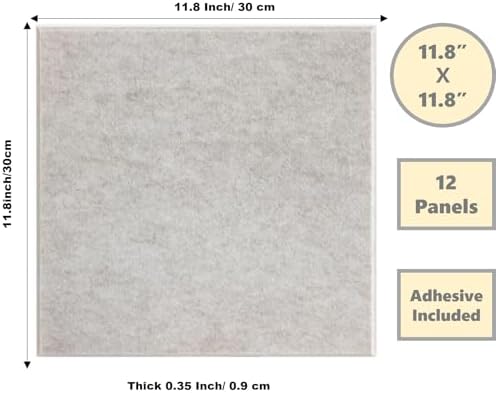 12-Pack Ivory Felt Wall Tiles(11.8“x11.8”Each), 47.2“x 35.4” Large Cork Board Alternative, Self-Adhesive Bulletin Pin Board for Office Home Kitchen Photos & Memos