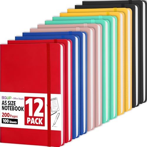 12 Pack Lined Journal Notebook for Work, 200 Pages, Medium 5.5 in x 8.3 in, 6 Colors A5 College Ruled, Hardcover Journaling Notebooks for Writing, Note Taking