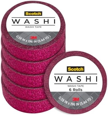 Scotch Expressions Glitter Washi Tape, Arts and Crafts Tape, .59 in x 196 in, Hot Pink Glitter, 6 Rolls