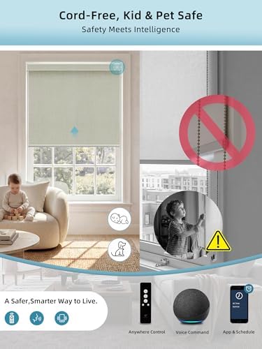 SmartWings Motorized Smart Roller Shades, 100% Blackout Vigor Cream