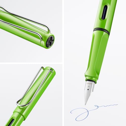 LAMY safari green - Fountain Pen with ergonomic grip & polished steel nib in size F - ideal for any Writing & Calligraphy - including LAMY T 10 blue cartridge - Right-Handed
