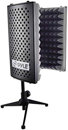 Pyle Sound Isolation Recording Booth Shield - 2" Thick Foldable Studio Microphone Dampening Filter Foam Cube, Audio Acoustic Noise Isolator Platform Pads w/ Wedgie Padding, Tripod Base Stand