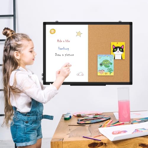 Magnetic Dry Erase White Board Cork Board Combo for Wall with Accessories