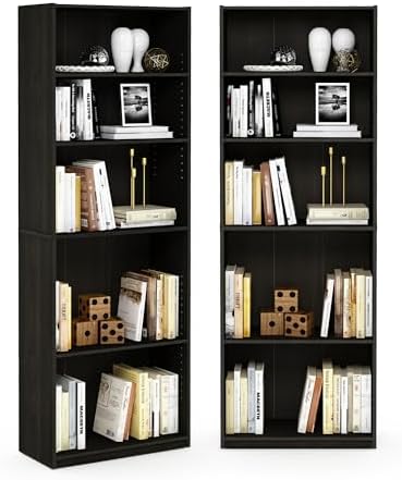 Furinno Jaya 5-Tier Book Shelf with Open Shelf Set of 2, Black Espresso