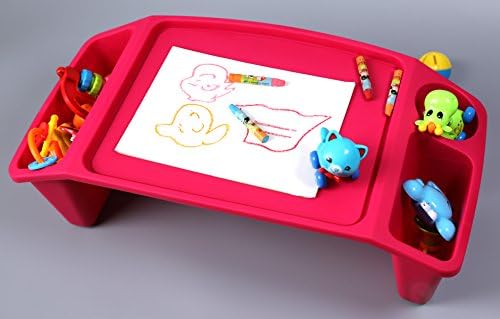 Basicwise Kids Lap Desk Tray, Portable Activity Table, Pink, Red