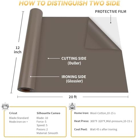 VinylRus Heat Transfer Vinyl, Light Brown, 12" x 20ft