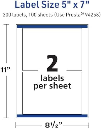 Avery TrueBlock Matte White Rectangle Labels, Sure Feed Technology, 5" x 7", 200 Matte White Labels, Laser/Inkjet Printable, Great for Packaging and Product Merchandising