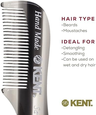 Kent A 81T Graphite X-Small Gentleman's Beard and Mustache Pocket Comb, Fine Toothed Pocket Size for Facial Hair Grooming and Styling. Saw-cut of Cellulose Acetate, Hand Polished. Hand-Made in England