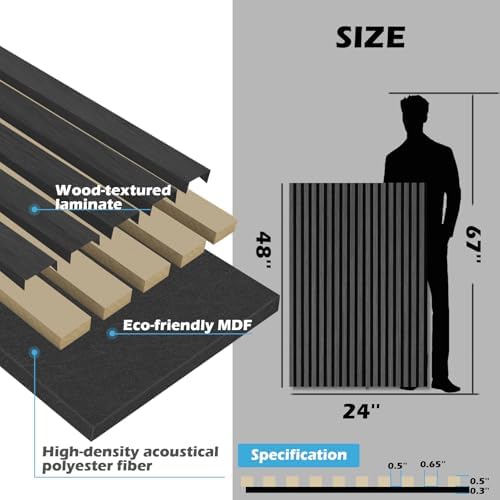 Art3d 3D Fluted Soundproof Wood Textured Slat Wall Panel, 4-Pack, Blackwood
