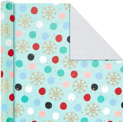 Hallmark Holiday Wrapping Paper Bundle with Cut Lines on Reverse, Quirky Christmas (Pack of 4, 120 sq. ft. ttl) Yeti, Santa, Penguin, Snowflakes, Blue, Gold