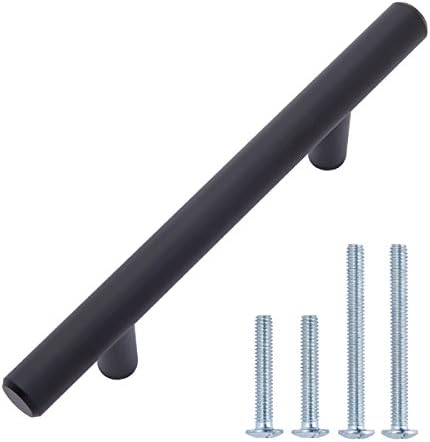 Amazon Basics Euro Bar Cabinet Handles, Drawer Pulls, 5.38-inch Length, 3-inch Hole Center, 1/2-inch Diameter, Matte Black, 10-Pack, AB1500-FB-10