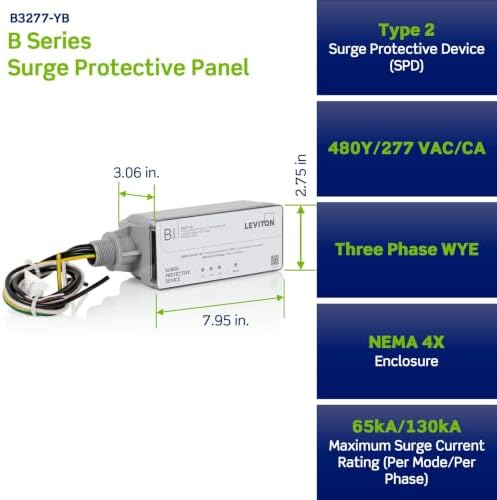 Leviton Type 2 Surge Protective Panel, 480Y/277 VAC, Three Phase WYE, 130kA per Phase, B3277-YB