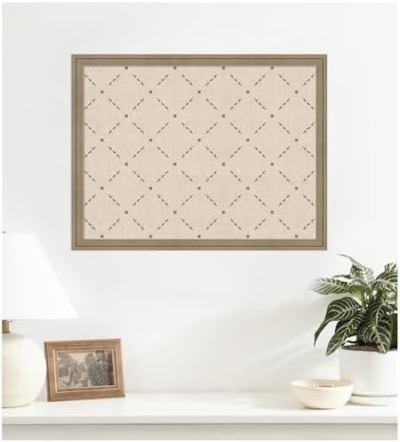 Kate and Laurel Framed Fabric Pinboard 26 x 20, Green Lattice Pattern Printed Linen Classic Bulletin Board for Use as a Vision Board or Wall Organization, Florence Light Brown Frame