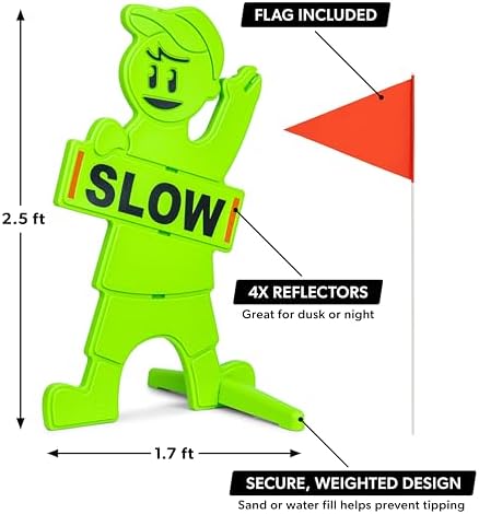 GoSports Kids at Play Safety Sign for Street- High Visibility Slow Down Sign for Neighborhoods with Flag